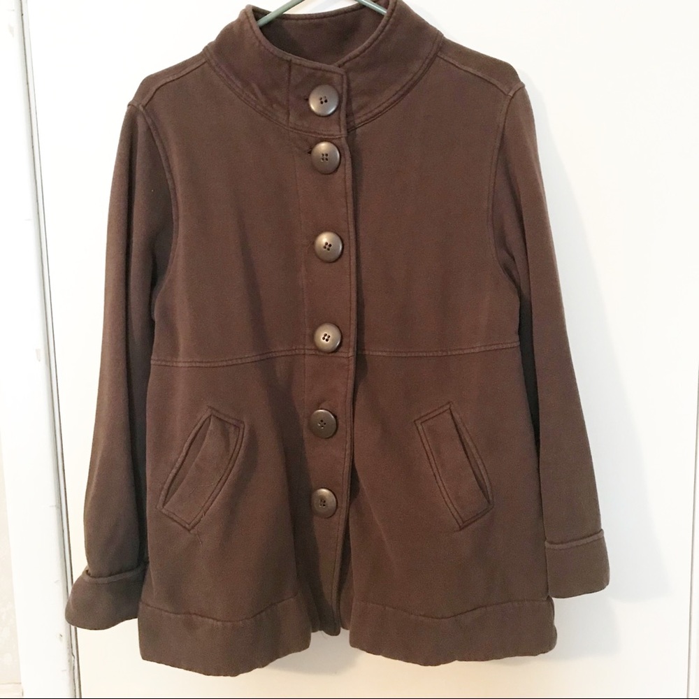 Women Brown Button Down Coat Size M